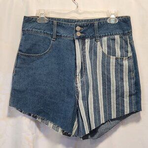 Uniq By Litz Jean Shorts‎ Women's LG High Waisted Denim Solid/Striped Colorblock